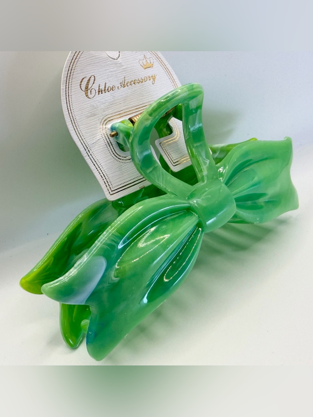 Green Marble Bow Hair Claw Clip Large Acrylic Hair Accessory NWT